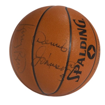 Johnny Most Boston Celtics Tribute Basketball Signed By 7 Including Larry Bird, John Havlicek, and Dennis Johnson